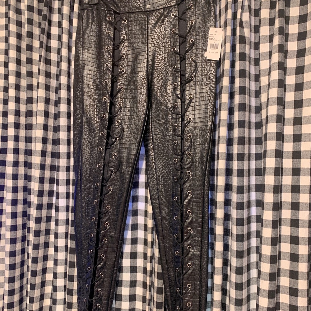 Leather lace-up pants